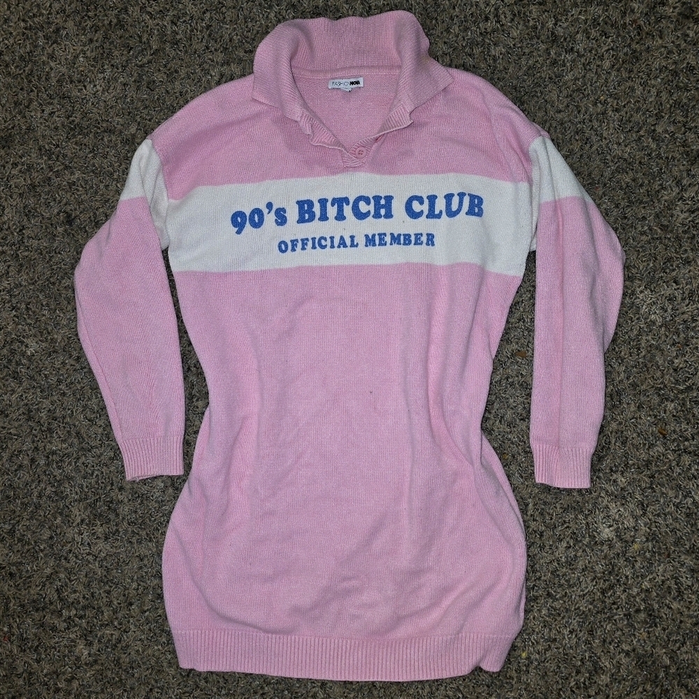 Fashion Nova “90’s B Club” Pink Sweater Dress Sz M